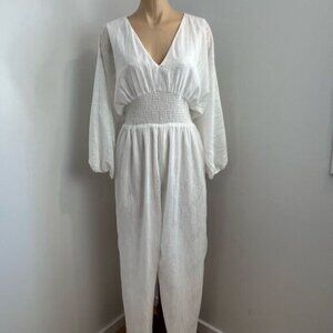Lush White Batwing Jumper Jumpsuit Romper Bridal Flowy Beach Coastal Size Large